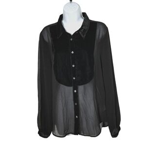 NWT GAP Sheer Black Velvet Chiffon Top Medium Emo Grunge Soft Goth Y2K Evening
